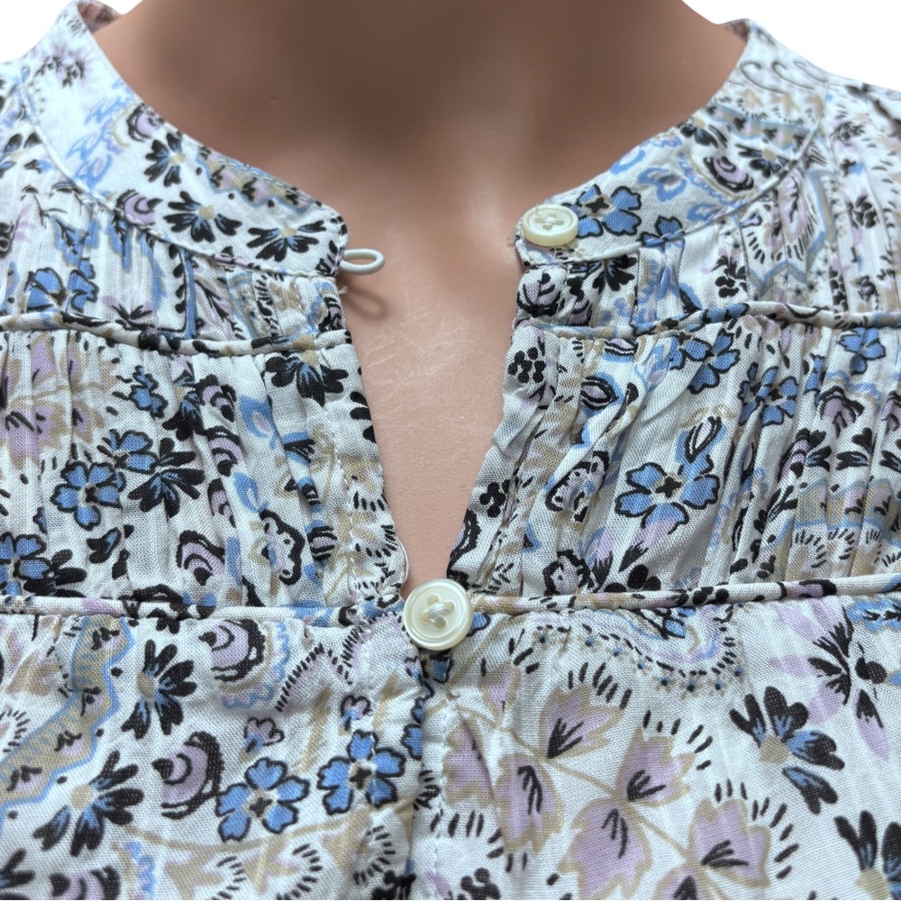 LOFT Floral Paisley Blouse - Blue and White long Sleeves Large - Picture 2 of 7